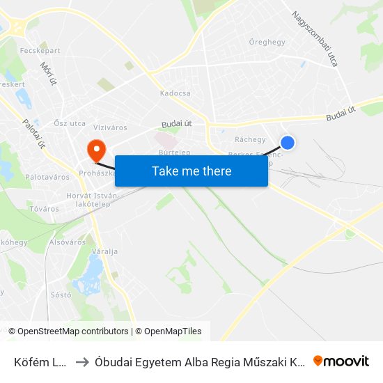 Köfém Lakótelep to Óbudai Egyetem Alba Regia Műszaki Kar Geoinformatikai Intézet map