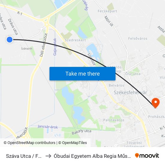 Száva Utca / Farkasvermi Utca to Óbudai Egyetem Alba Regia Műszaki Kar Geoinformatikai Intézet map