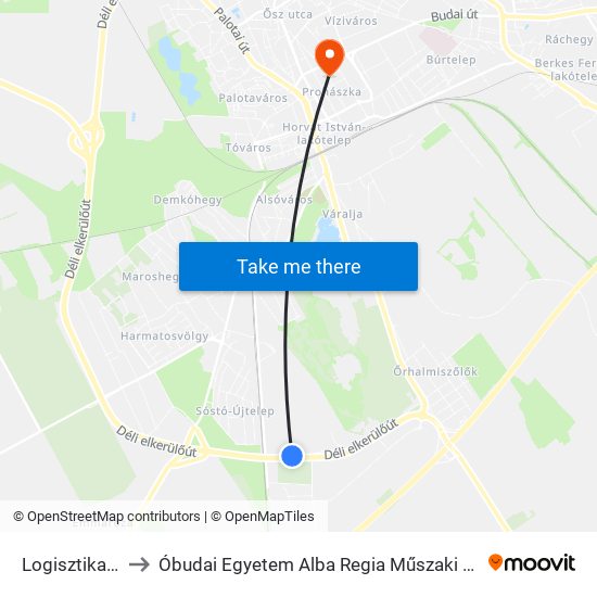 Logisztikai Központ to Óbudai Egyetem Alba Regia Műszaki Kar Geoinformatikai Intézet map