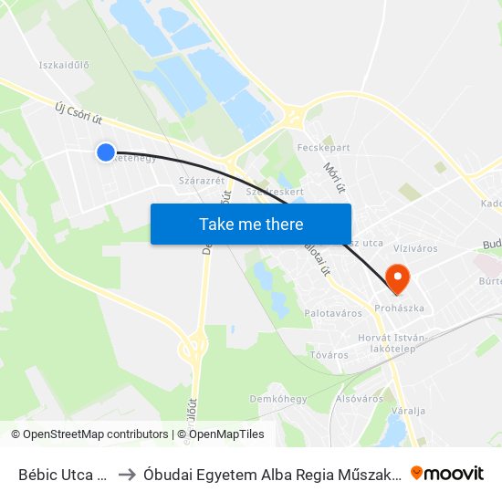 Bébic Utca / Rába Utca to Óbudai Egyetem Alba Regia Műszaki Kar Geoinformatikai Intézet map