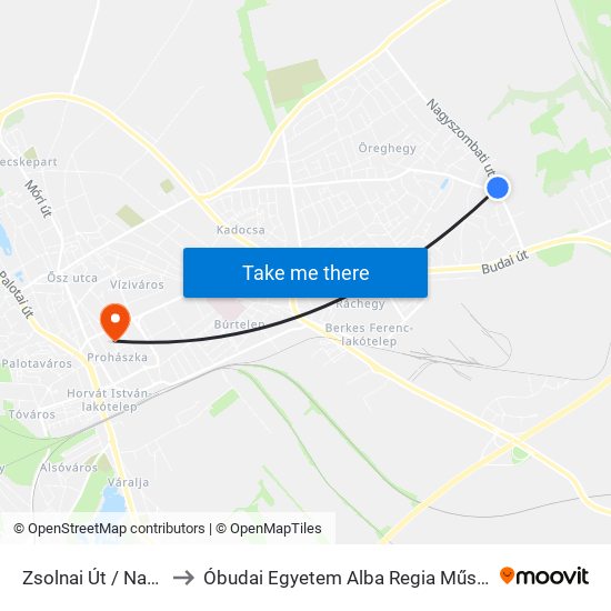 Zsolnai Út / Nagyszombati Utca to Óbudai Egyetem Alba Regia Műszaki Kar Geoinformatikai Intézet map