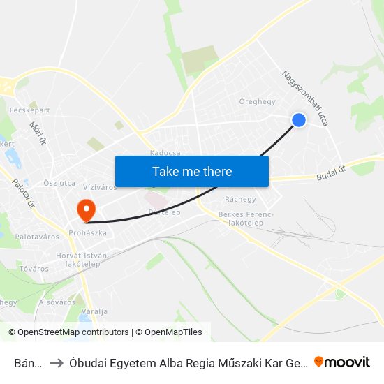 Bányató to Óbudai Egyetem Alba Regia Műszaki Kar Geoinformatikai Intézet map