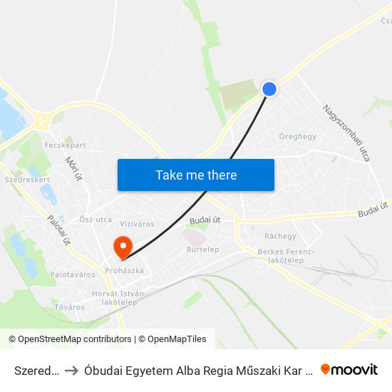 Szeredi Utca to Óbudai Egyetem Alba Regia Műszaki Kar Geoinformatikai Intézet map