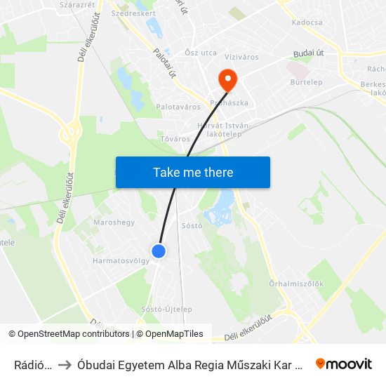 Rádiótelep to Óbudai Egyetem Alba Regia Műszaki Kar Geoinformatikai Intézet map