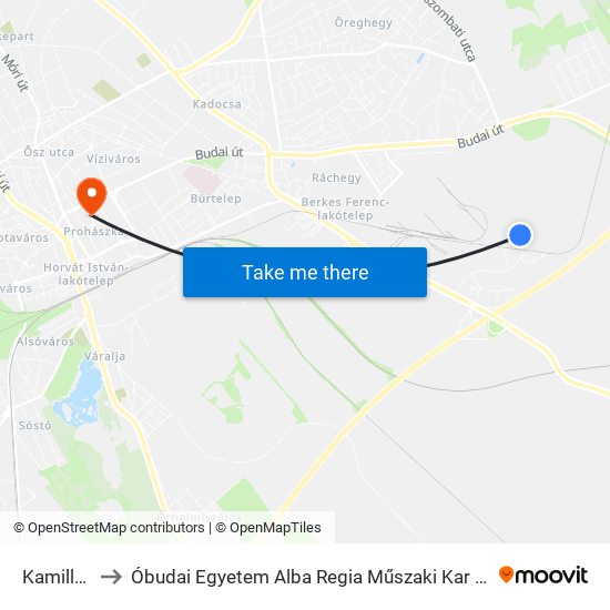 Kamilla Utca to Óbudai Egyetem Alba Regia Műszaki Kar Geoinformatikai Intézet map