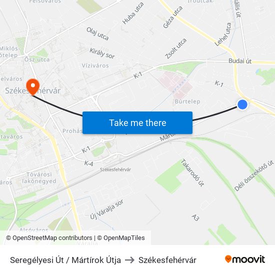 Seregélyesi Út / Mártírok Útja to Székesfehérvár map