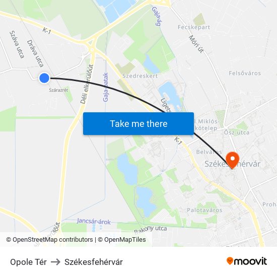 Opole Tér to Székesfehérvár map