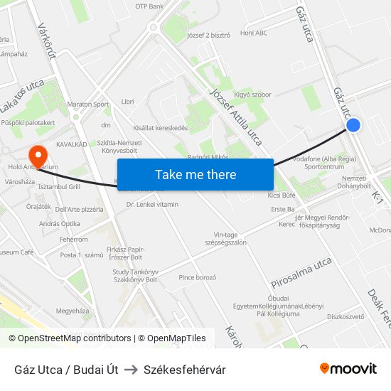 Gáz Utca / Budai Út to Székesfehérvár map