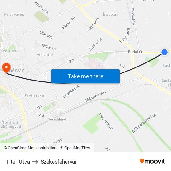 Titeli Utca to Székesfehérvár map