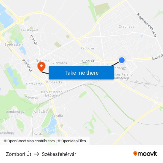 Zombori Út to Székesfehérvár map