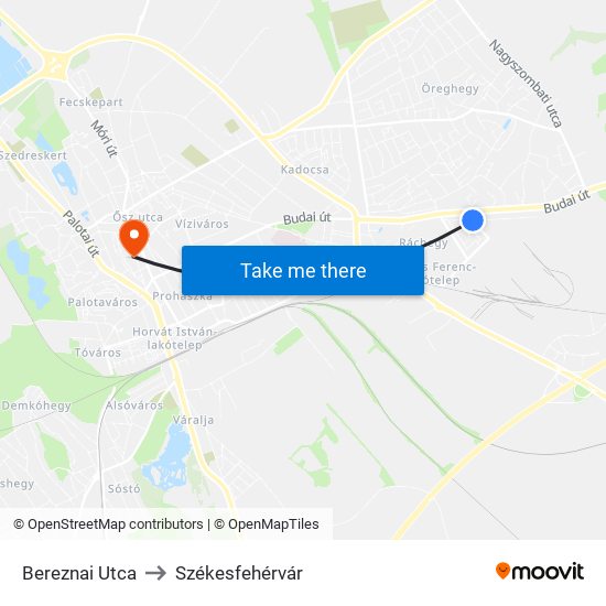 Bereznai Utca to Székesfehérvár map