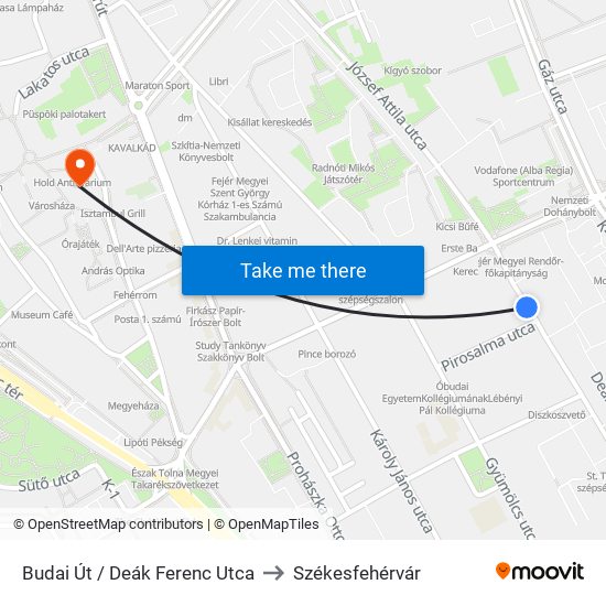 Budai Út / Deák Ferenc Utca to Székesfehérvár map