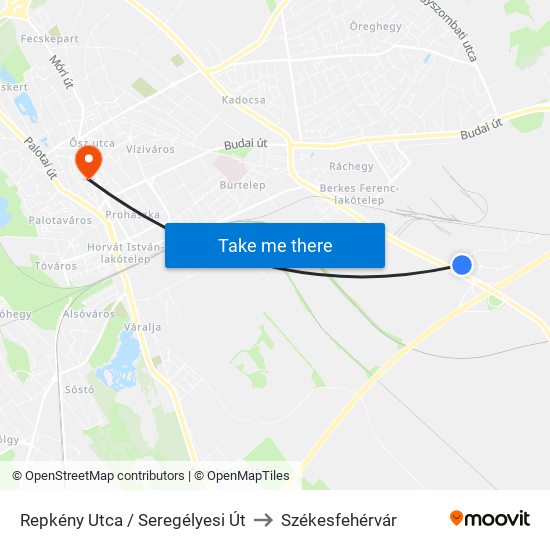 Repkény Utca / Seregélyesi Út to Székesfehérvár map