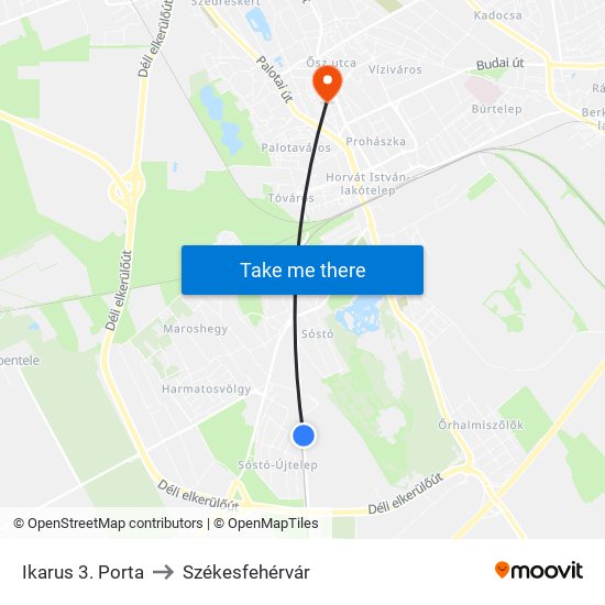 Ikarus 3. Porta to Székesfehérvár map