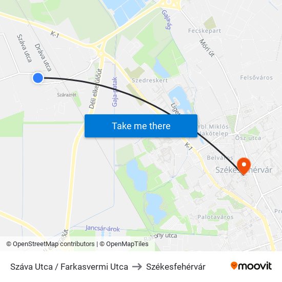 Száva Utca / Farkasvermi Utca to Székesfehérvár map