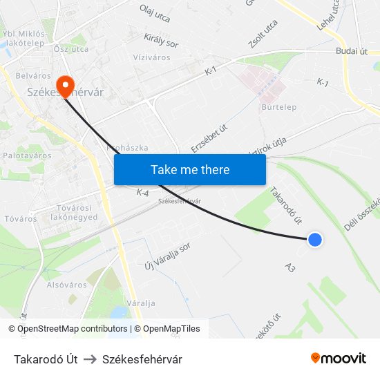 Takarodó Út to Székesfehérvár map