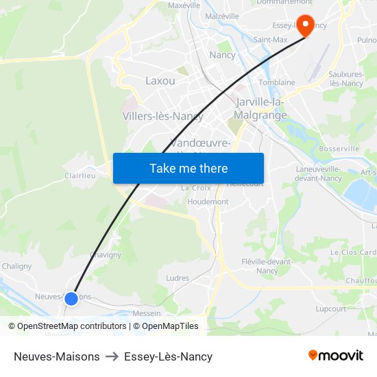 Neuves-Maisons to Essey-Lès-Nancy map