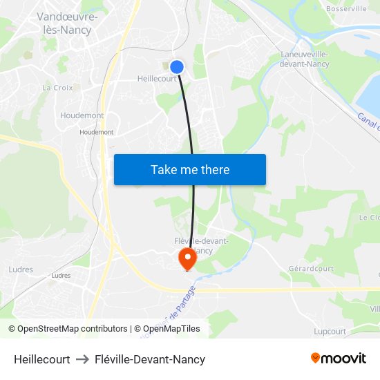 Heillecourt to Fléville-Devant-Nancy map