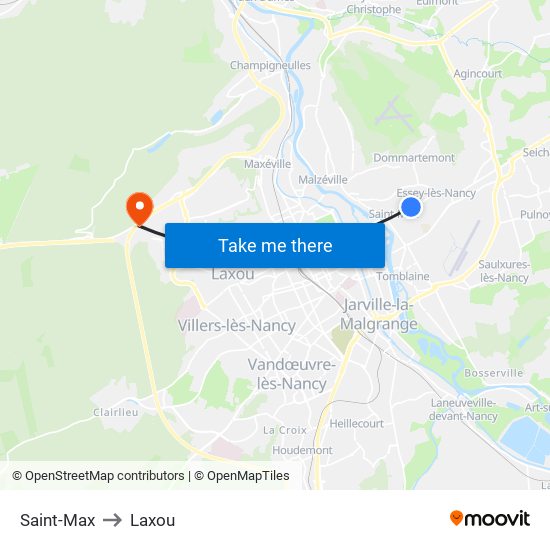 Saint-Max to Laxou map