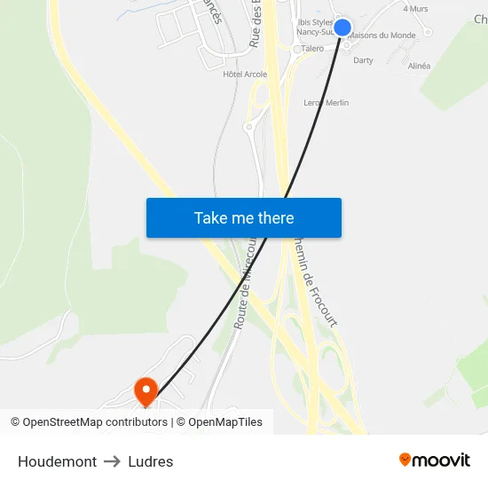 Houdemont to Ludres map