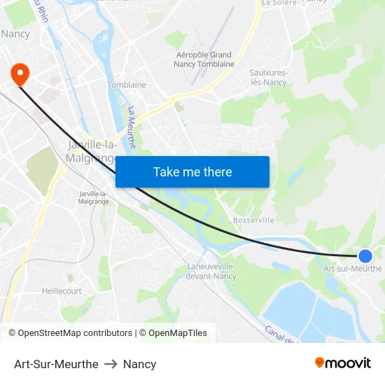 Art-Sur-Meurthe to Nancy map