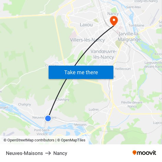 Neuves-Maisons to Nancy map