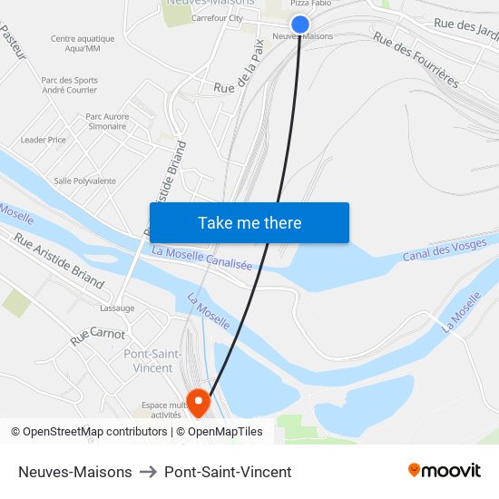 Neuves-Maisons to Pont-Saint-Vincent map