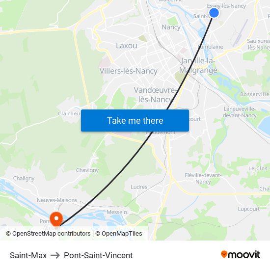 Saint-Max to Pont-Saint-Vincent map