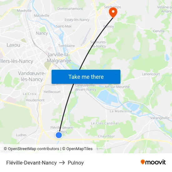 Fléville-Devant-Nancy to Pulnoy map