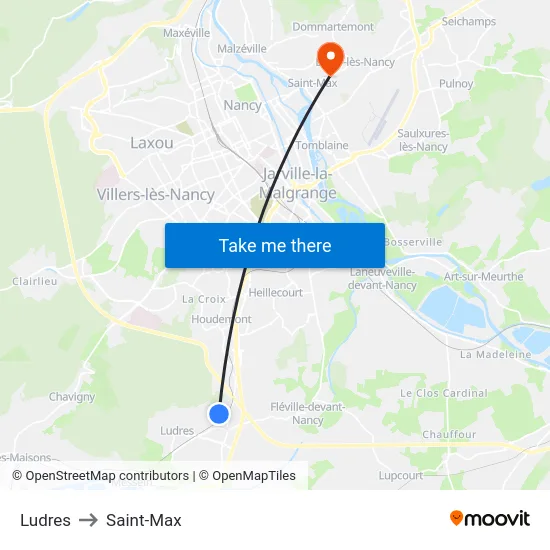 Ludres to Saint-Max map