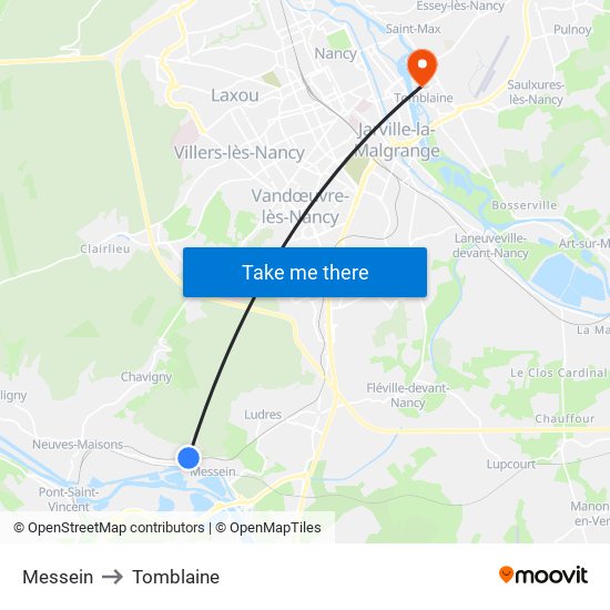 Messein to Tomblaine map