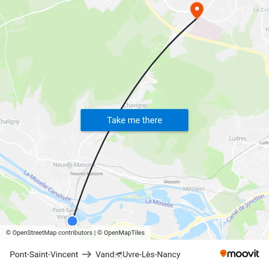 Pont-Saint-Vincent to VandUvre-Lès-Nancy map