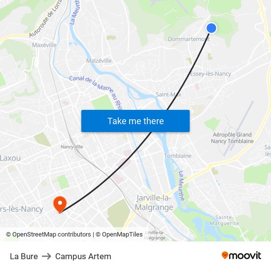 La Bure to Campus Artem map