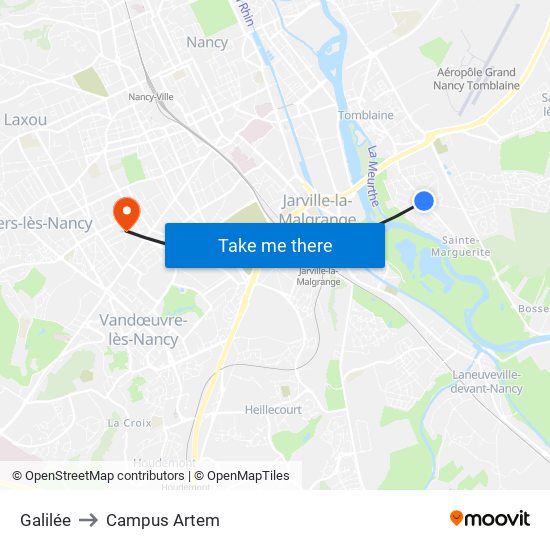 Galilée to Campus Artem map