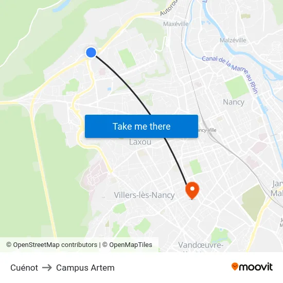 Cuénot to Campus Artem map