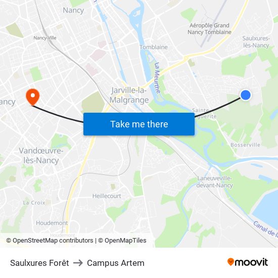 Saulxures Forêt to Campus Artem map
