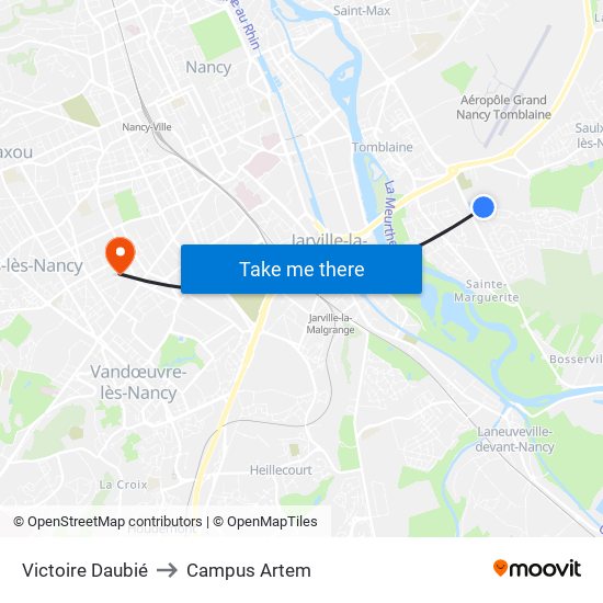Victoire Daubié to Campus Artem map