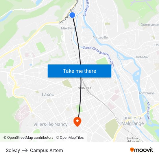 Solvay to Campus Artem map