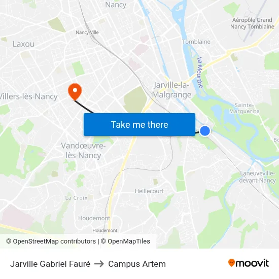 Jarville Gabriel Fauré to Campus Artem map