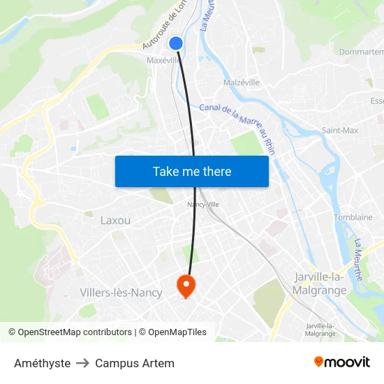 Améthyste to Campus Artem map