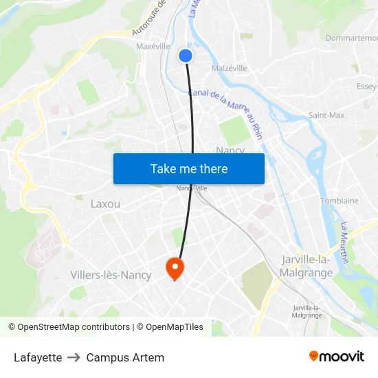 Lafayette to Campus Artem map