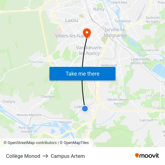 Collège Monod to Campus Artem map