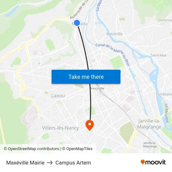 Maxéville Mairie to Campus Artem map