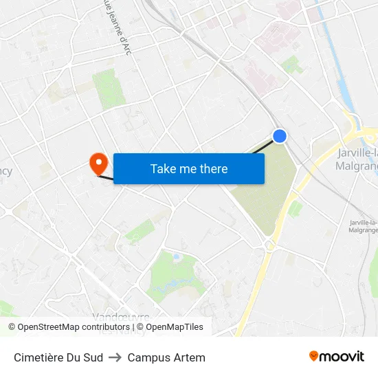 Cimetière Du Sud to Campus Artem map