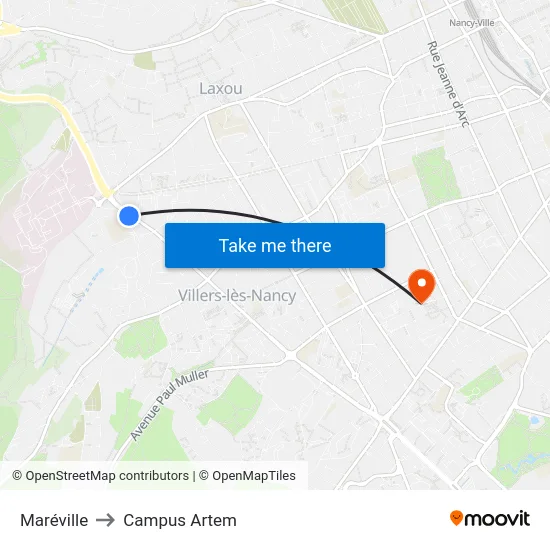 Maréville to Campus Artem map