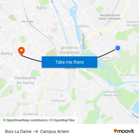 Bois La Dame to Campus Artem map