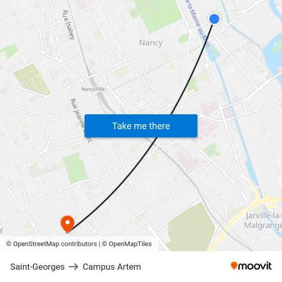 Saint-Georges to Campus Artem map