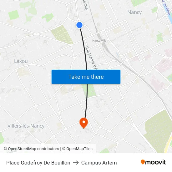 Place Godefroy De Bouillon to Campus Artem map