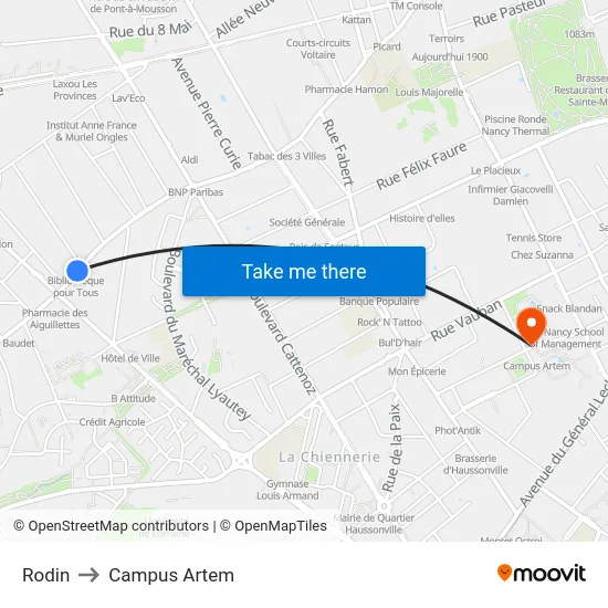 Rodin to Campus Artem map