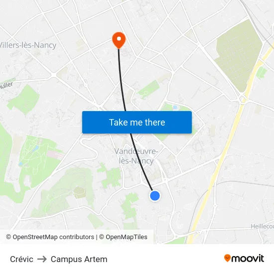 Crévic to Campus Artem map